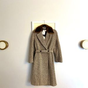 Max Mara coat mink collar houndstooth
